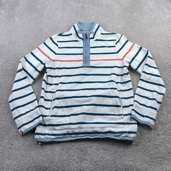 Fat Face Sweatshirt Womens 6 White Blue Stripes The Airlie Quarter Zip Pullover - Picture 1 of 15